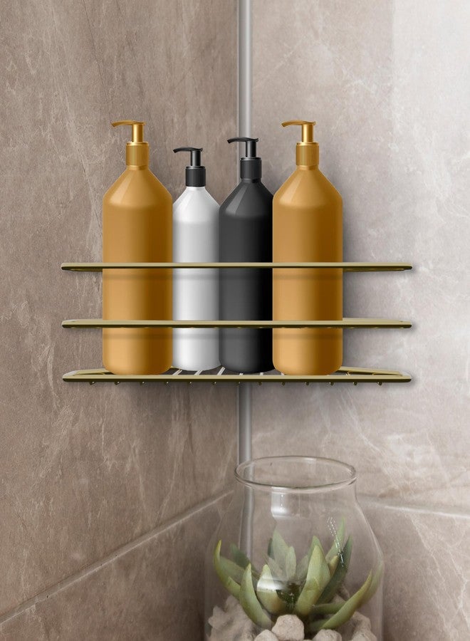 IBELL Bathroom Corner Shelf | Adhesive Bathroom Organizer Stand | Multipurpose Shampoo Holder for Bathroom | No Drill Installation | Gold Finish - Image 1